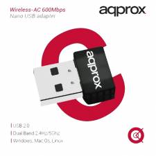 WIRELESS USB  600MPBS APPROX   NANO AC USB 2.0 PN: APPUSB600NAV2 EAN: 8435099524489