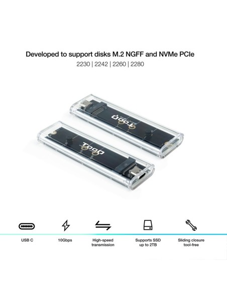 CAJA M.2 NVME USB 3.1 TOOQ     TQE-2220 TRANSPARENTE PN: TQE-2200 EAN: 8433281013209   