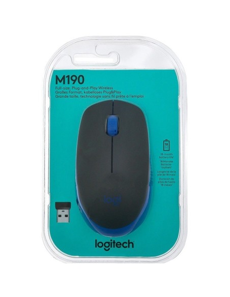 RATON WIRELESS LOGITECH M190   NEGRO Y AZUL PN: 910-005907 EAN: 5099206091849   