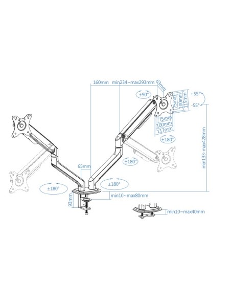 SOPORTE MESA VESA 17-32" 2 MON ITOR TOOQ PN: DB4132TNR-W EAN: 8433281011816   