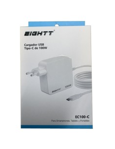 ALIMENTADOR PORT. 100W EIGHTT  USB-C BLANCO PN: EC100-C...