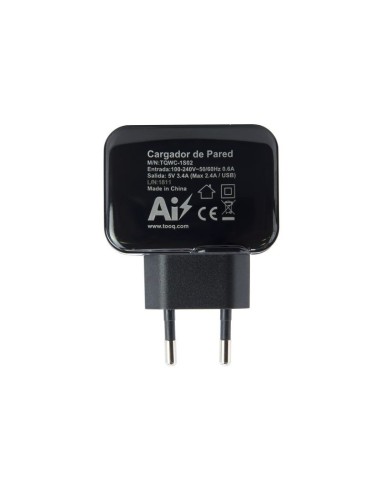 CARGADOR  5V ENCHUFE 2 X USB   TYPE A 17W NEGRO...