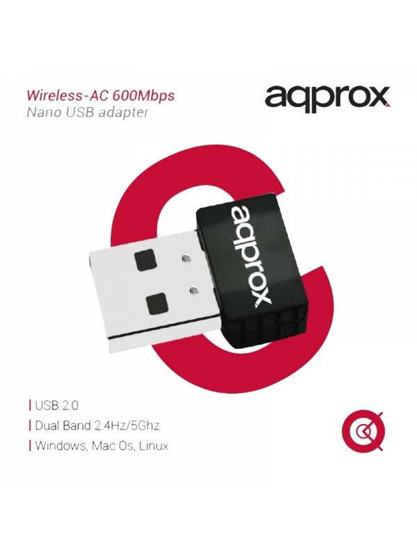 WIRELESS USB  600MPBS APPROX   NANO AC USB 2.0 PN: APPUSB600NAV2 EAN: 8435099524489